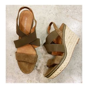 Franco Sarto Deandra espadrille wedge sandals olive green leather platform